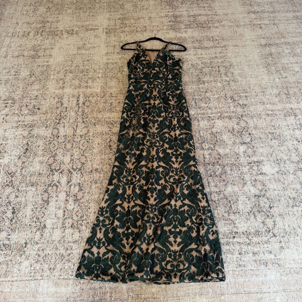 Dress the Population Karen Dress Green Lace Mesh Sequin Formal Prom Size Large - Picture 7 of 15